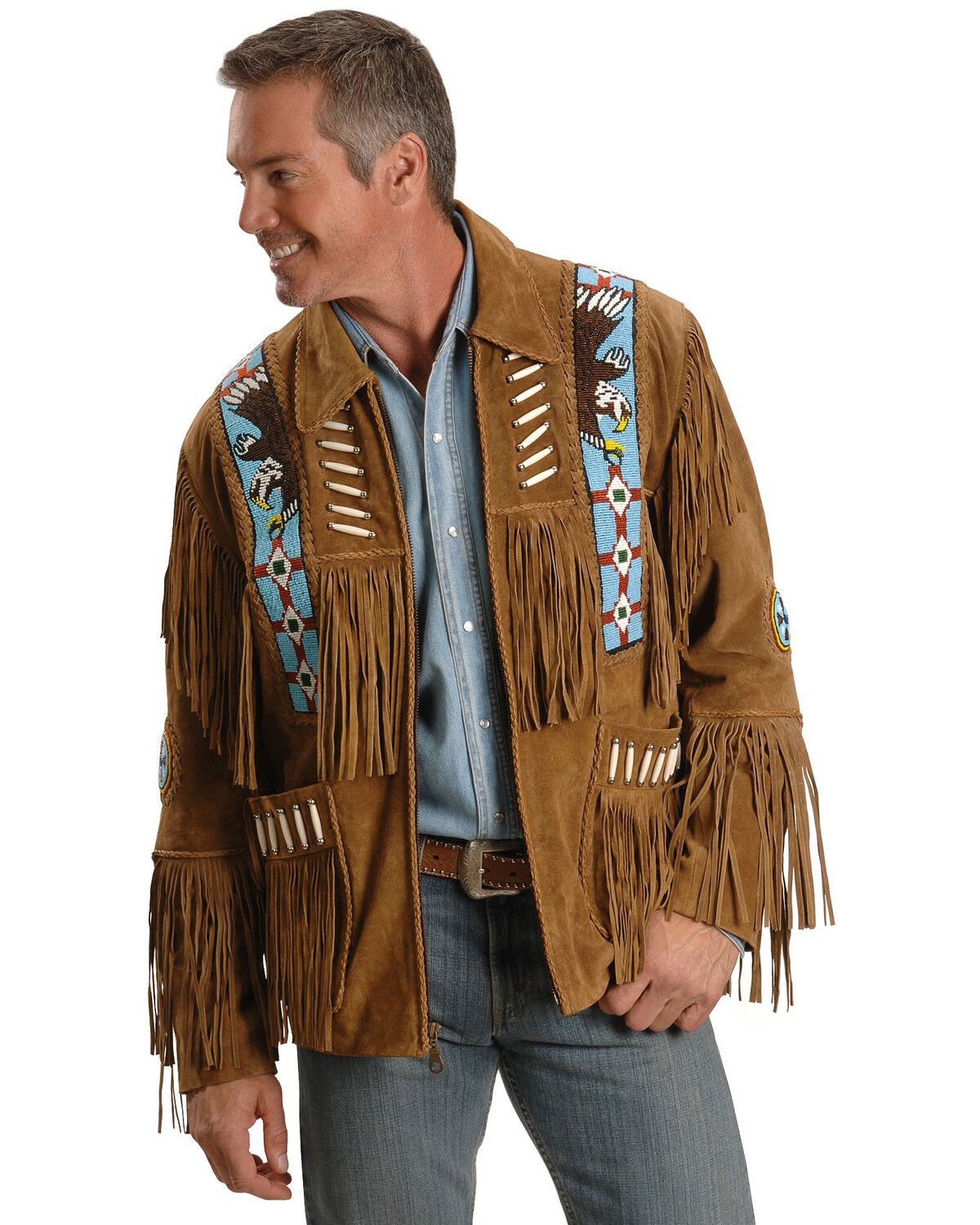 Image #1 - Liberty Wear Eagle Bead Fringed Suede Leather Jacket, , hi-res