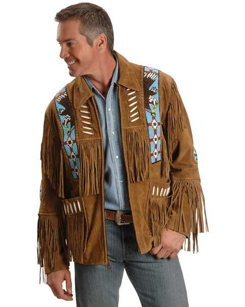 Liberty Wear Eagle Bead Fringed Suede Leather Jacket, Tobacco, hi-res
