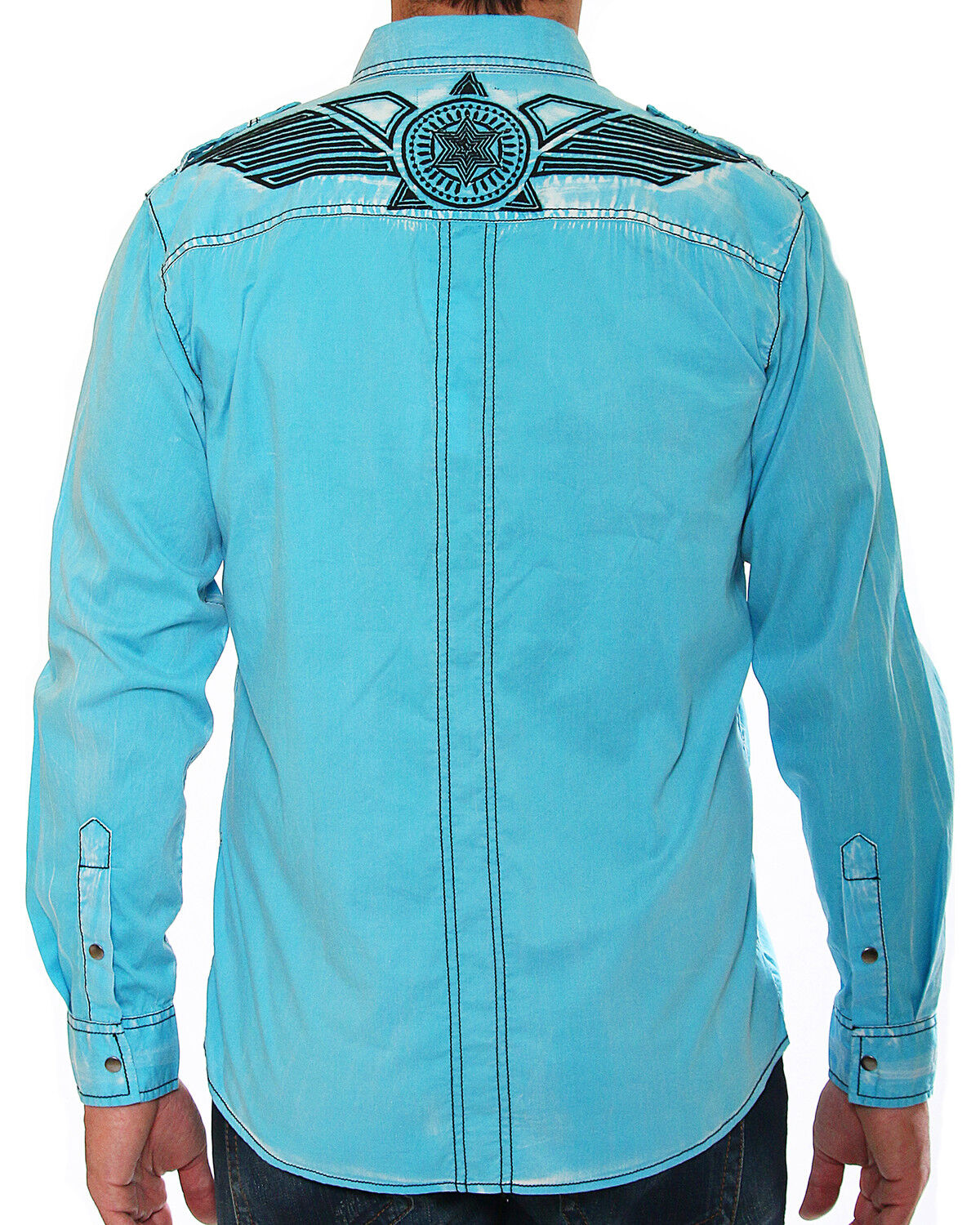 Image #3 - Austin Season Men's Embroidered Long Sleeve Western Shirt, Blue, hi-res