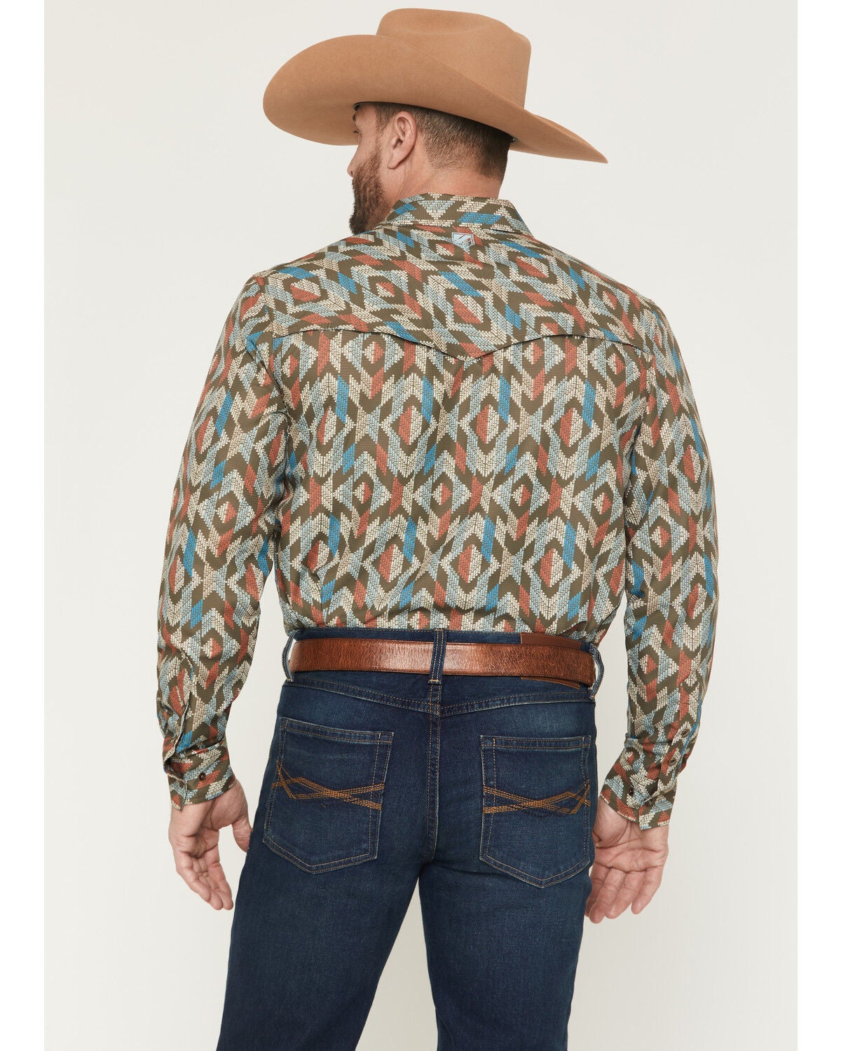 Image #4 - RANK 45&reg; Men's TEK Tracker Geo Print Long Sleeve Snap Performance Western Shirt, Brown, hi-res