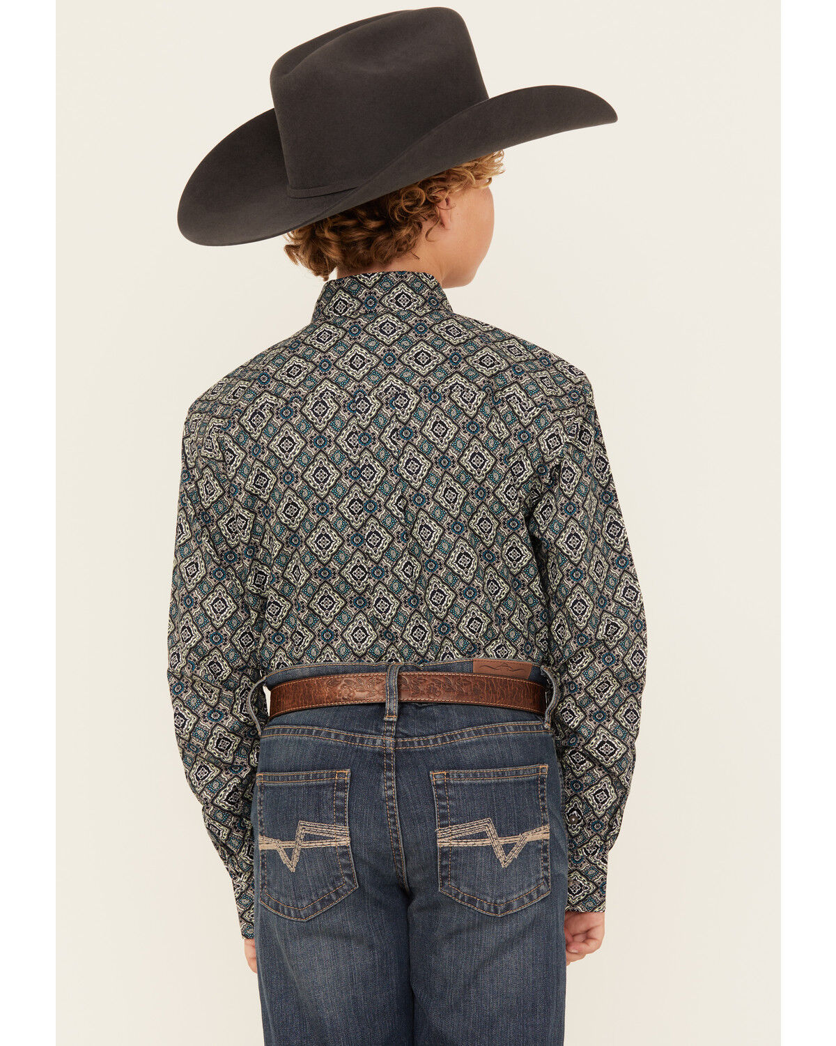 Image #4 - Cinch Boys' Geo Print Long Sleeve Button-Down Western Shirt, Grey, hi-res