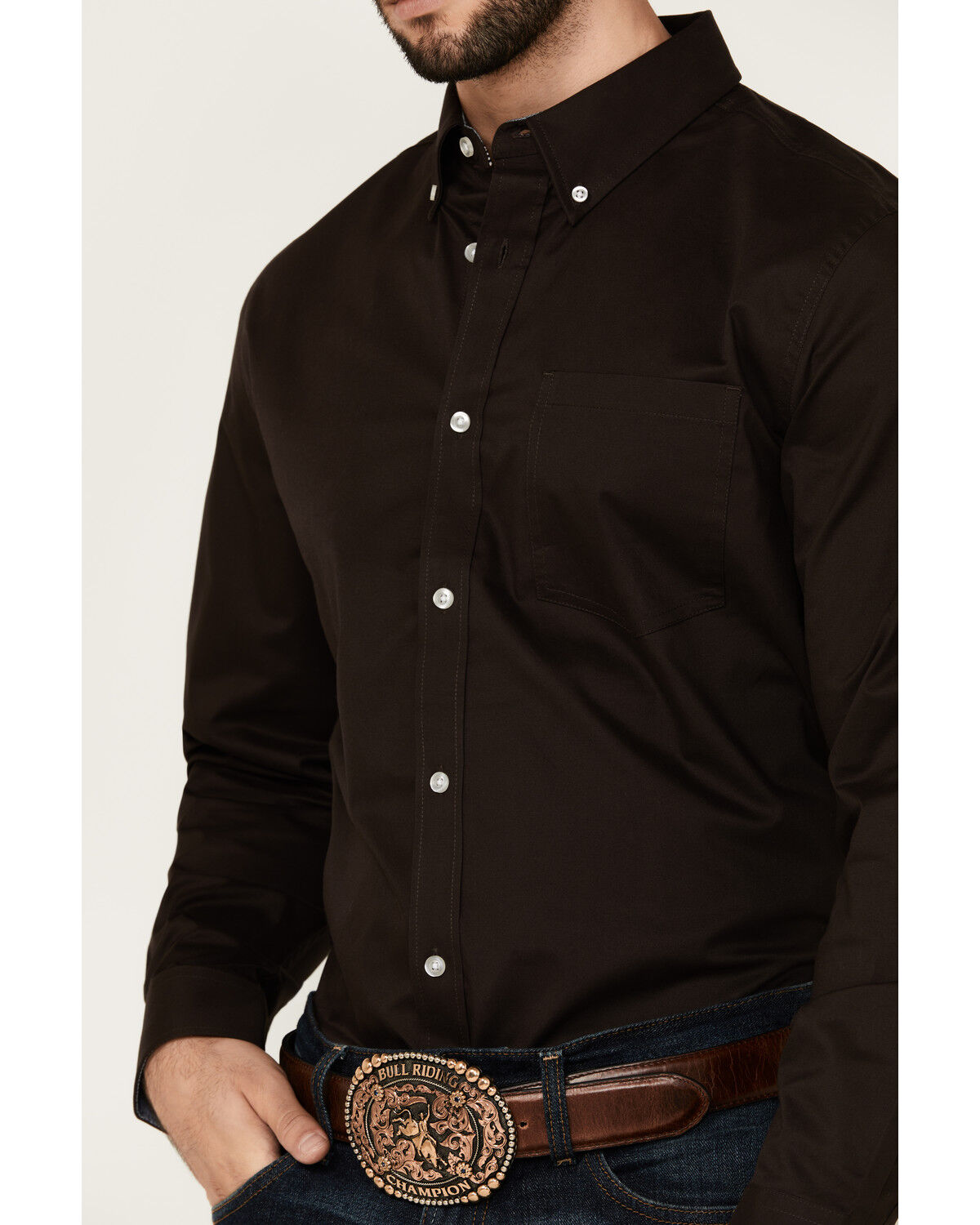 Image #3 - Cody James Men's Basic Solid Long Sleeve Button-Down Stretch Western Shirt - Big, Brown, hi-res