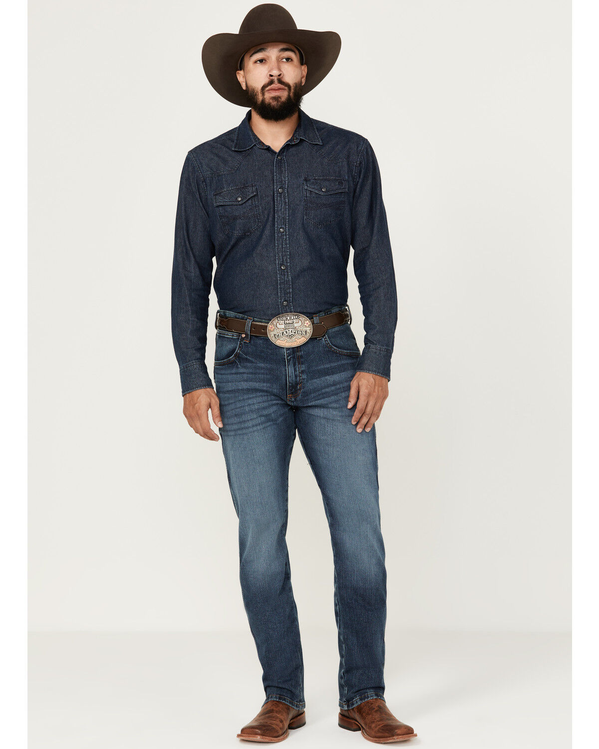 Image #1 - Wrangler Retro Men's Gaffery Medium Wash Slim Straight Stretch Denim Jeans - Tall, Medium Wash, hi-res