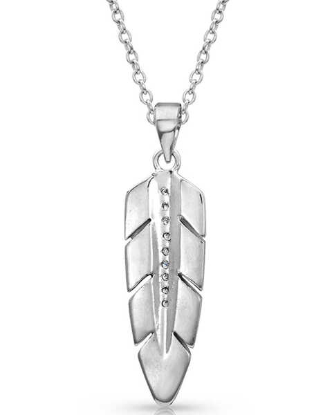 Montana Silversmiths Women's Hawk Feather Opal Necklace, Silver, hi-res