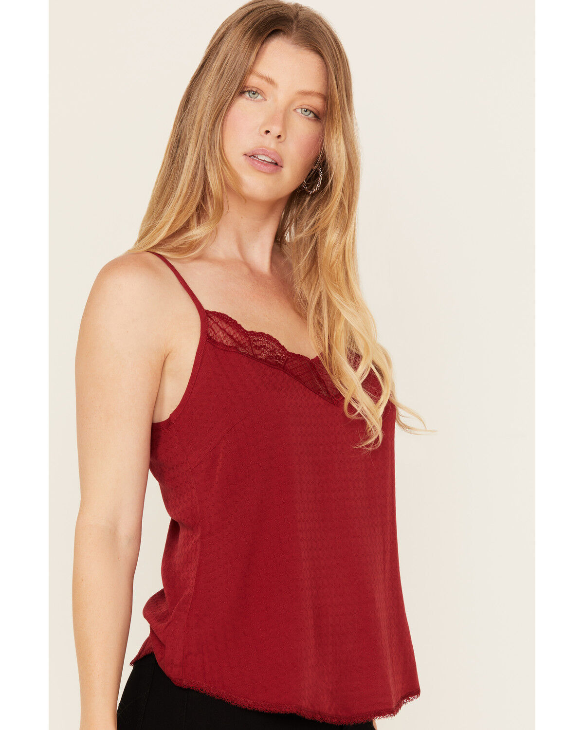 Image #2 - Idyllwind Women's Randa Lace Trim Cami, Wine, hi-res