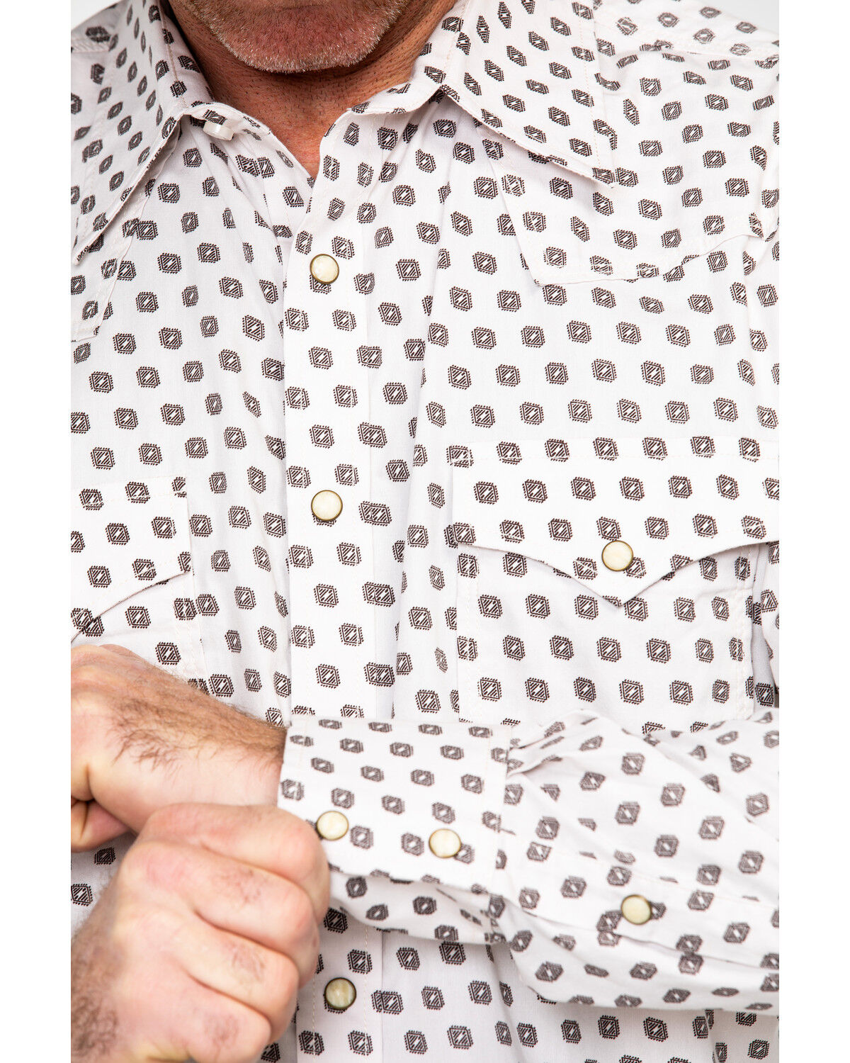 Image #4 - Rock & Roll Denim Men's Crinkle Washed Poplin Print Long Sleeve Western Shirt, Cream, hi-res