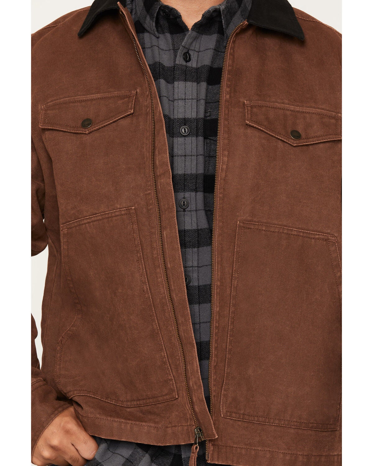 Image #3 - Hawx Men's Rex Flannel Lined Washed Duck Canvas Jacket, Brown, hi-res