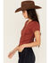 Image #2 - Idyllwind Women's Solid Short Sleeve Button-Down Cropped Tee, Red, hi-res