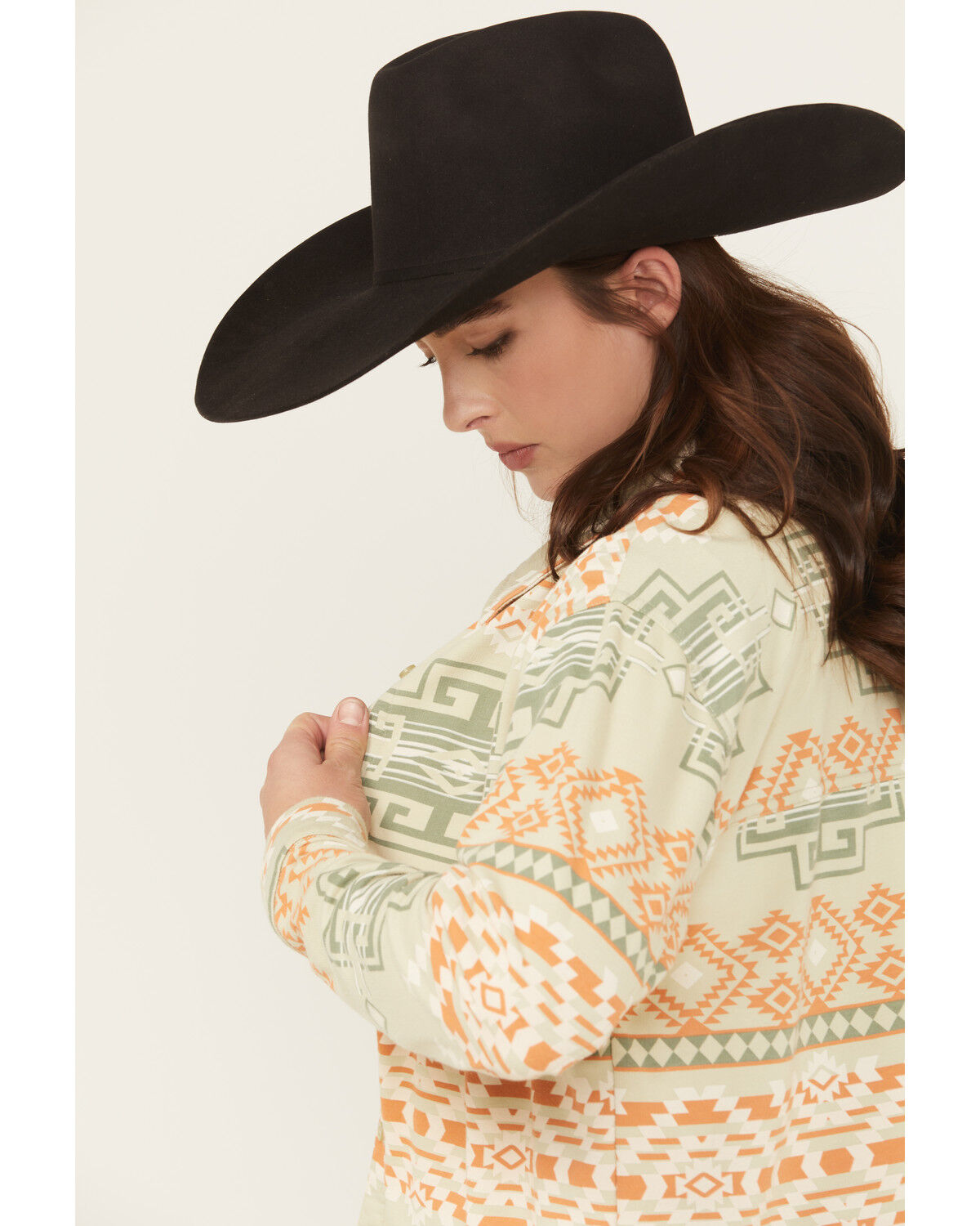 Image #2 - Rock & Roll Denim Women's Southwestern Print Long Sleeve Button-Down Western Shirt, Green, hi-res