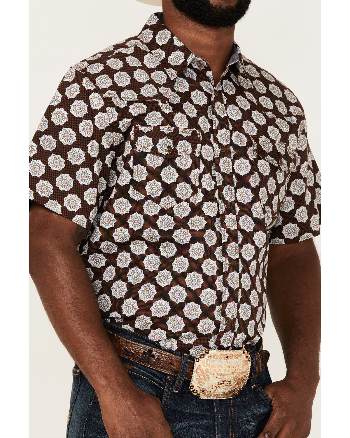 Image #3 - Cody James Men's Kingsland Medallion Print Short Sleeve Snap Western Shirt, Multi, hi-res