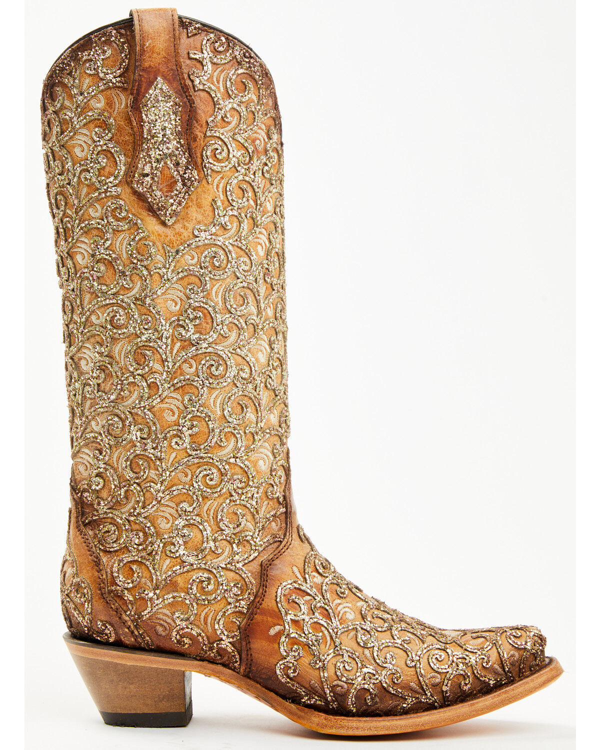 Image #2 - Corral Women's Saddle Glitter Overlay Triad Western Boots - Snip Toe, Brown, hi-res