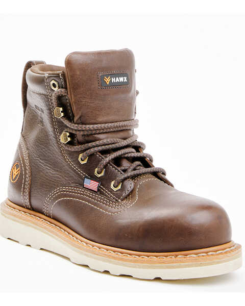 Hawx Men's Brown USA Wedge Work Boots - Steel Toe, Brown, hi-res