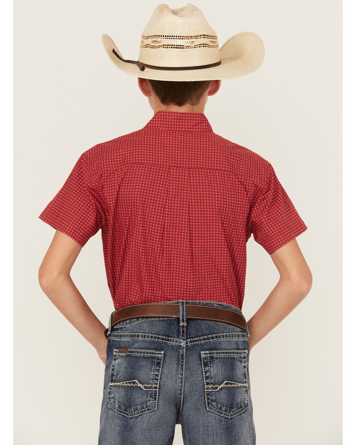 Image #4 - Cinch Boys' Geo Print Short Sleeve Button-Down Western Shirt, Red, hi-res