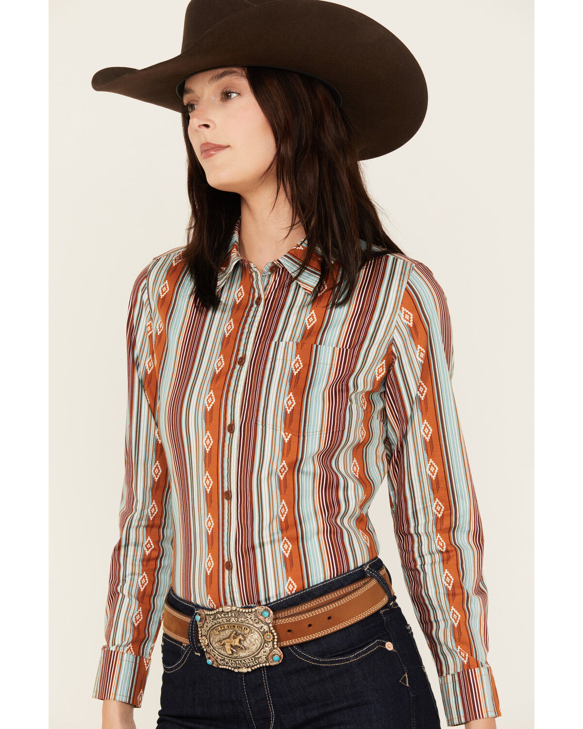 Image #2 - Shyanne Women's Printed Long Sleeve Riding Shirt, Caramel, hi-res
