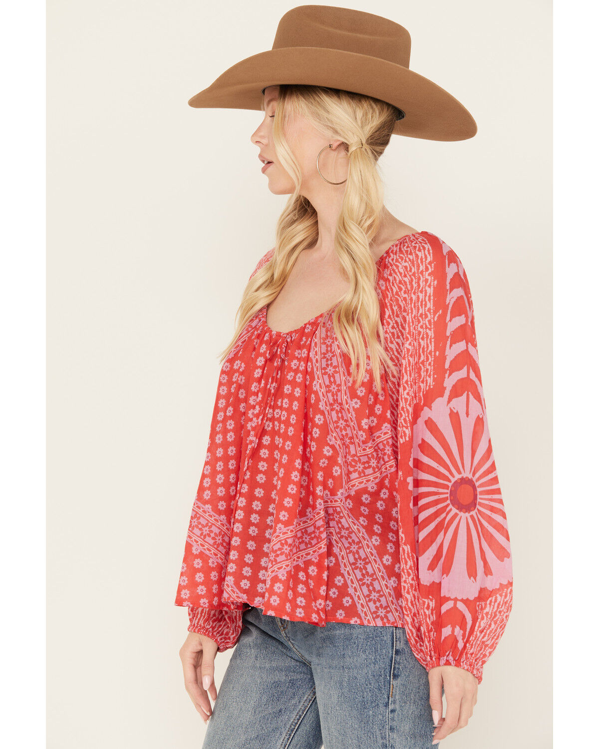 Image #2 - Free People Women's Elena Printed Top, Red, hi-res
