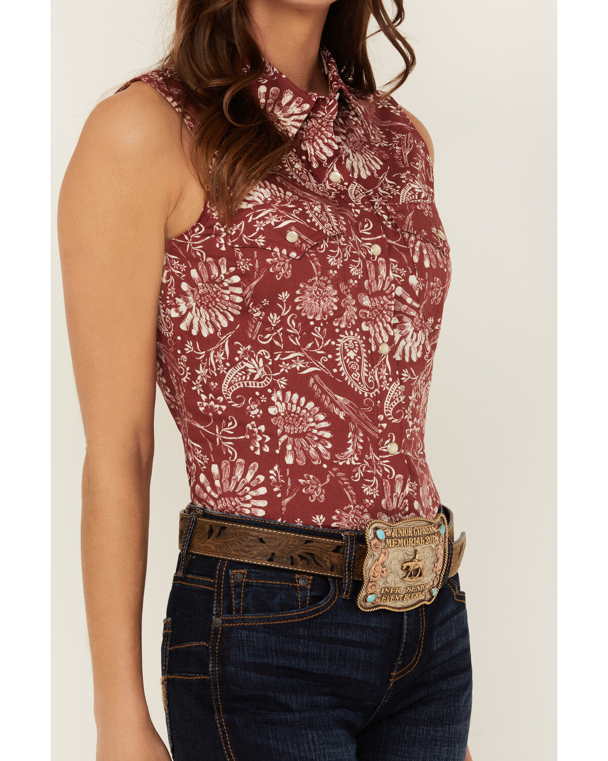 Vintage SOUTHWESTER グリップ Wrangler Retro Women's Paisley Print Sleeveless Pearl Snap
