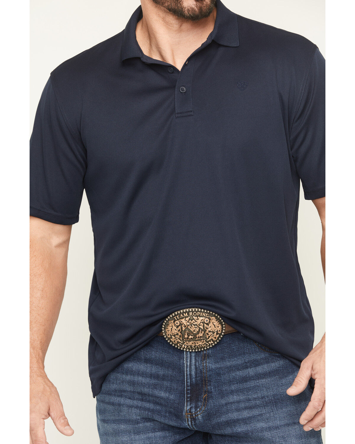 Image #3 - Ariat Men's Tek Short Sleeve Polo Shirt, Navy, hi-res