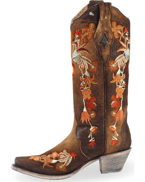 Corral Women's Floral Embroidered Lamb Western Boots - Snip Toe, Chocolate, hi-res