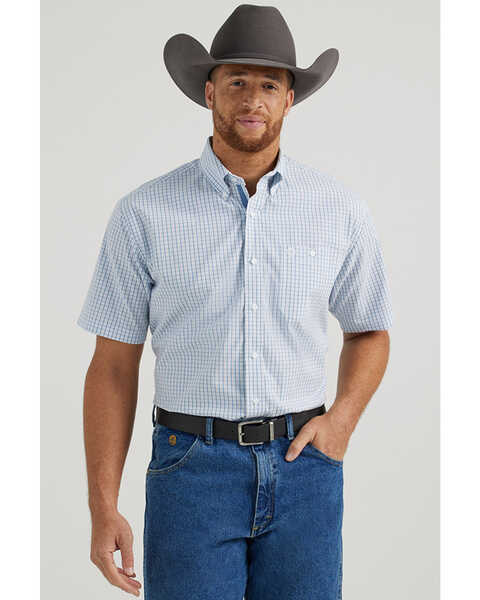George Strait by Wrangler Men's Plaid Print Short Sleeve Button-Down Stretch Western Shirt - Tall , White, hi-res