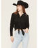 Image #1 - Idyllwind Women's McKinney Faux Suede Long Sleeve Fringe Top, Black, hi-res
