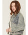 Image #2 - Azalea Wang Women's Medium Wash Rhinestone Button-Down Cropped Denim Jacket, Medium Wash, hi-res