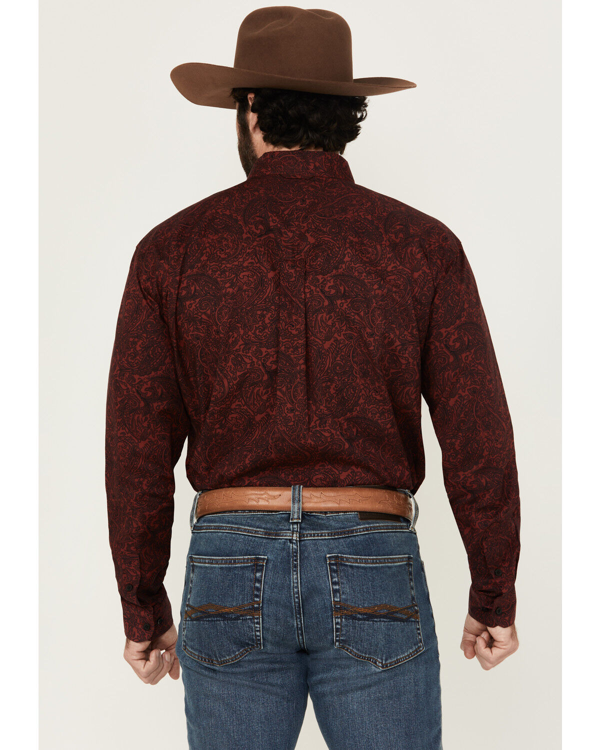 Image #4 - Roper Men's Amarillo Paisley Print Long Sleeve Button-Down Western Shirt, Wine, hi-res