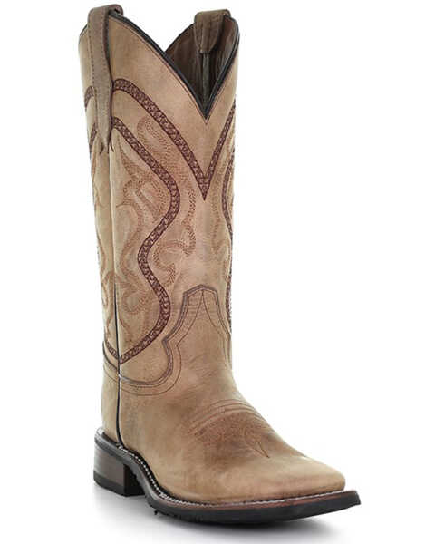 Corral Women's Saddle Embroidered Leather Western Boot - Broad Square Toe, Tan, hi-res
