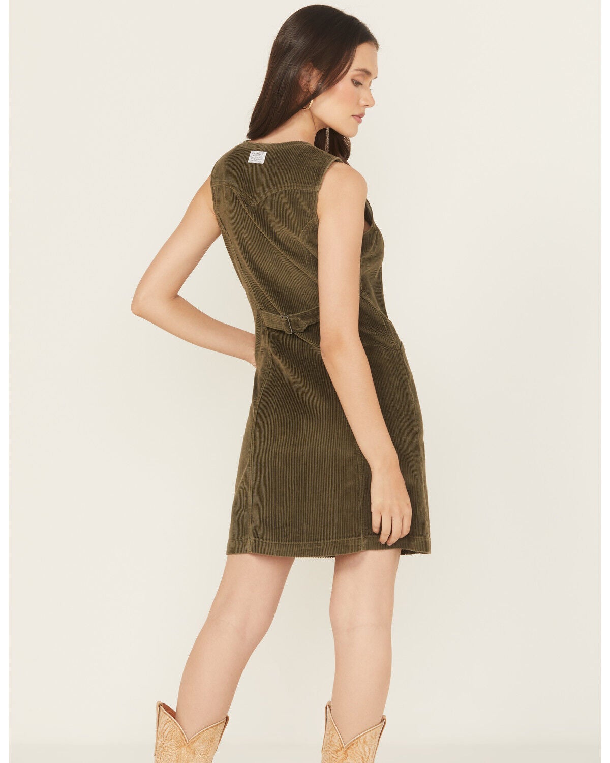 slim fit dress slacks Long sleeves green corduroy winter dress women 4561 – Xiaolizi main image 0