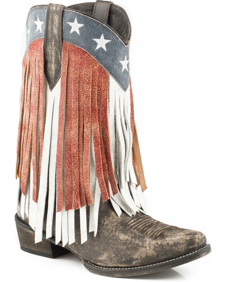 Roper Women's American Beauty Fringe Cowgirl Boots - Snip Toe, Brown, hi-res