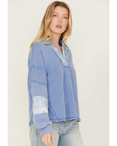 Image #2 - New In Women's Collared Long Sleeve Pullover , Blue, hi-res