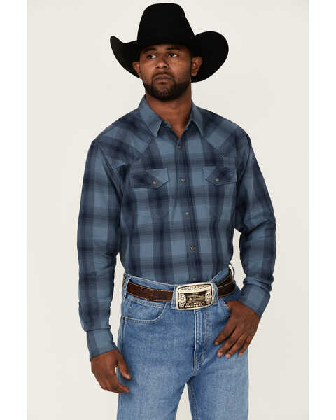 Image #2 - Blue Ranchwear Men's Large Plaid Long Sleeve Snap Western Shirt, Blue, hi-res