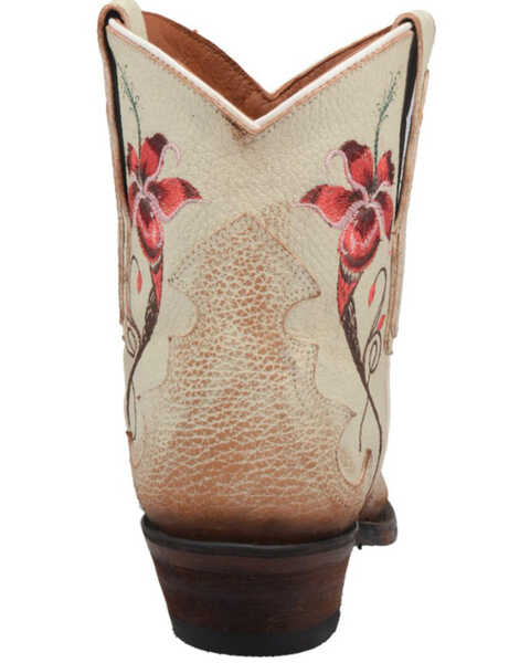 Image #5 - Dan Post Women's Rustic Flower Embroidery Western Booties - Snip Toe , Off White, hi-res
