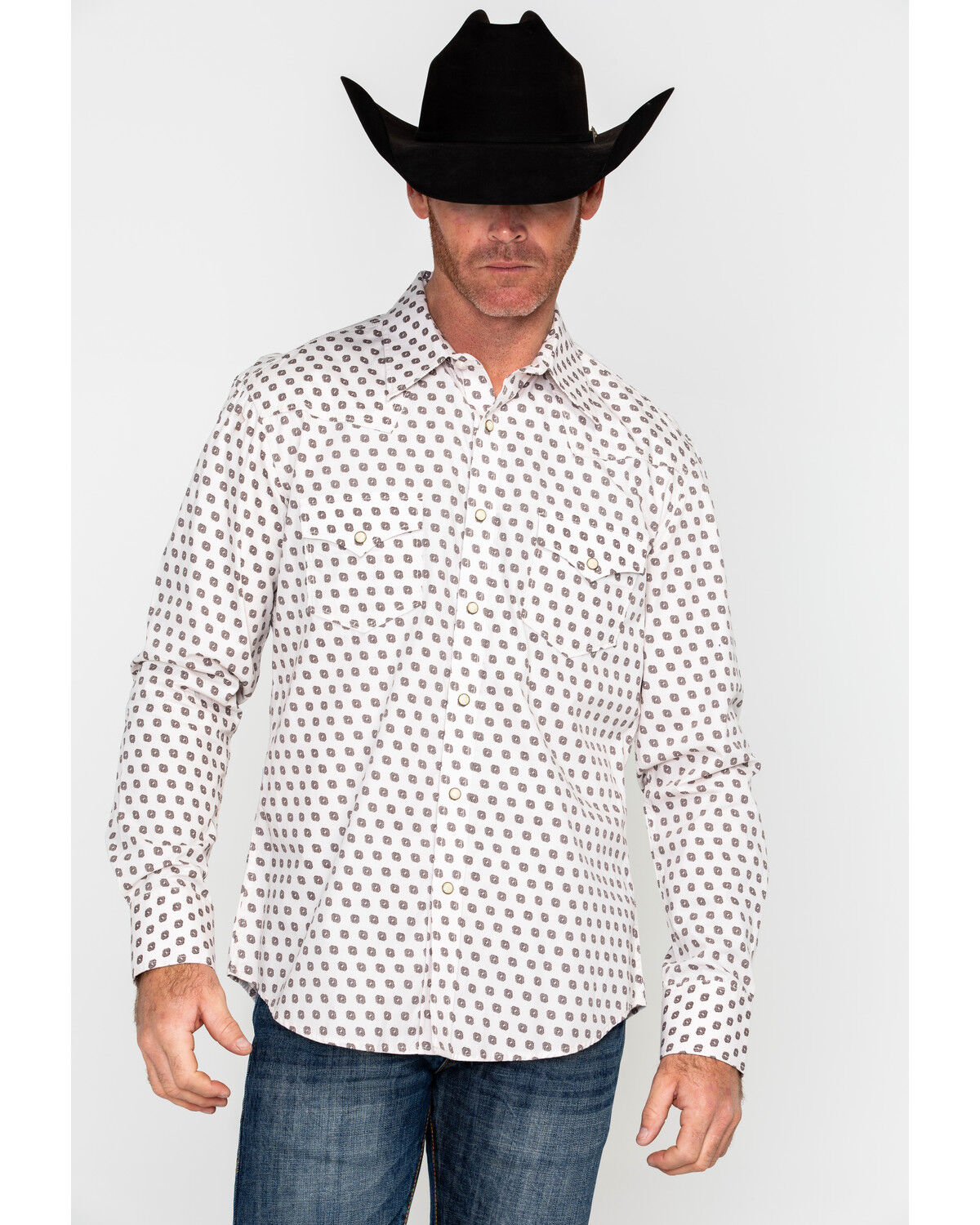 Image #5 - Rock & Roll Denim Men's Crinkle Washed Poplin Print Long Sleeve Western Shirt, Cream, hi-res