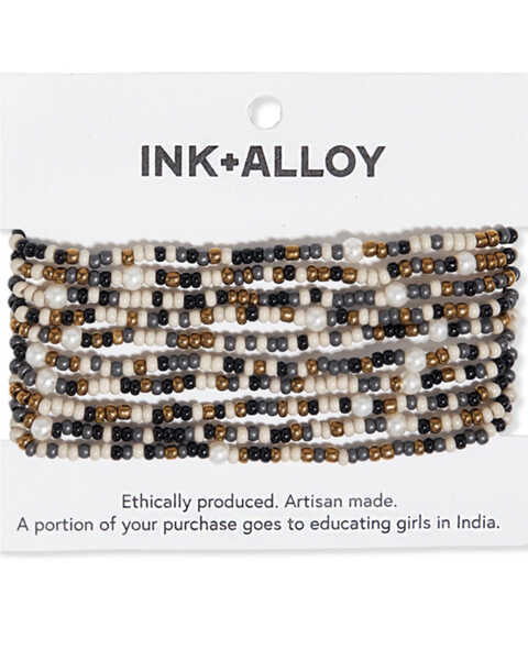Ink + Alloy Women's Multicolored Beaded & Pearl 10-strand Stretch Bracelet, Black, hi-res