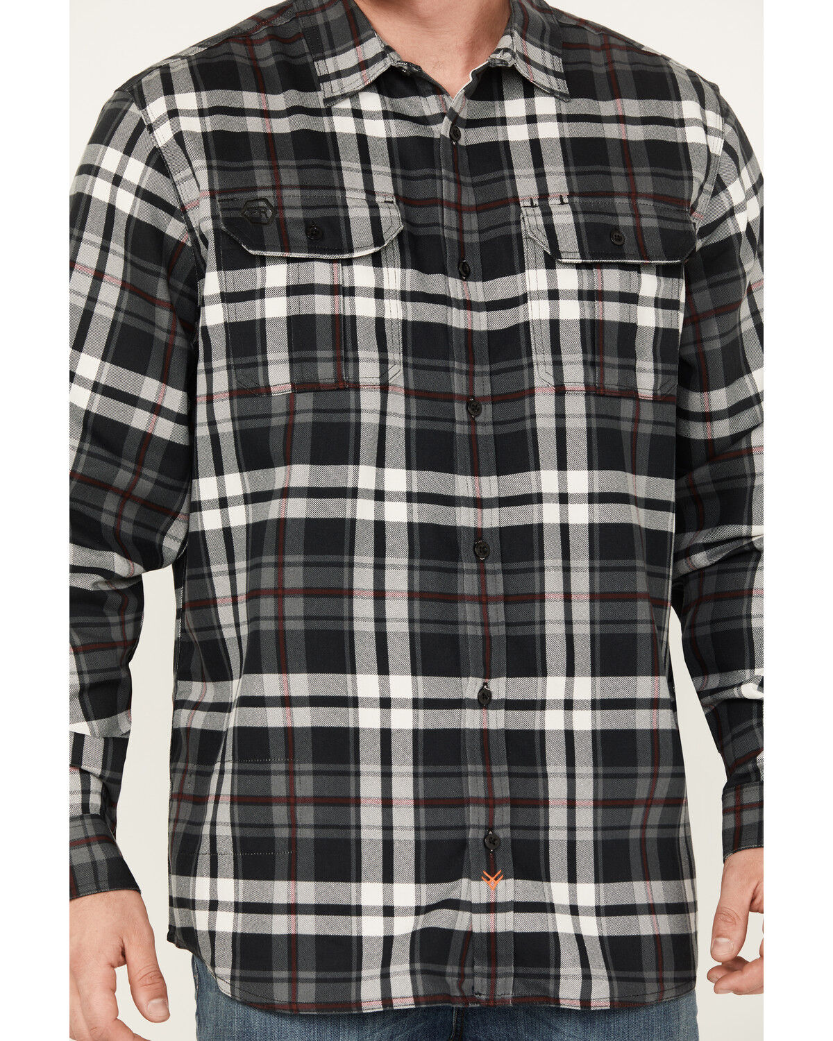 Image #3 - Hawx Men's FR Plaid Print Long Sleeve Button-Down Work Shirt, Charcoal, hi-res