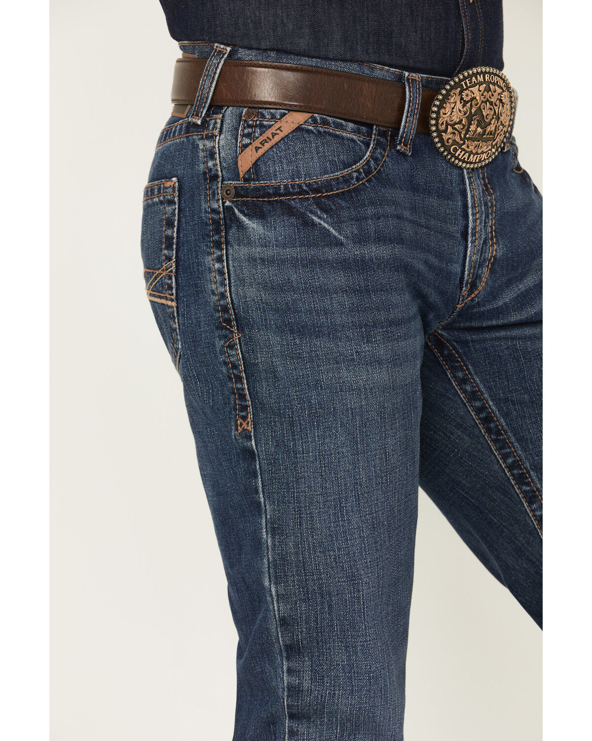 Image #2 - Ariat Men's M4 Newton Norwich Medium Wash Relaxed Straight Rigid Denim Jeans, Medium Wash, hi-res