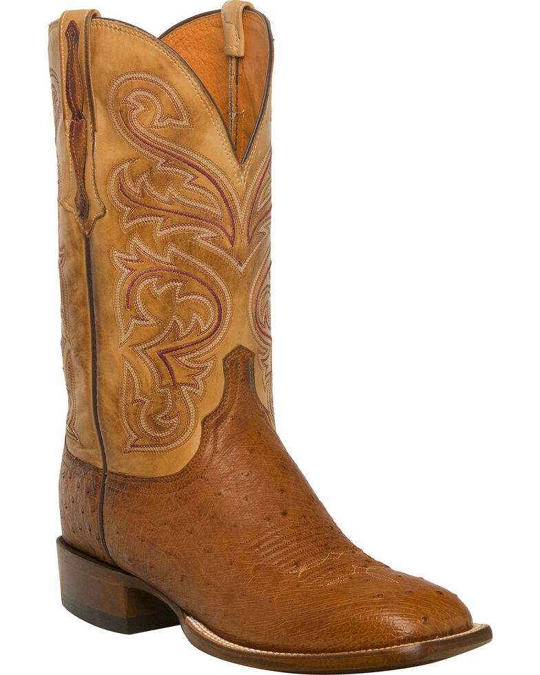 Lucchese Men's Handmade Lance Smooth Ostrich Horseman Boots - Square Toe, Lt Brown, hi-res
