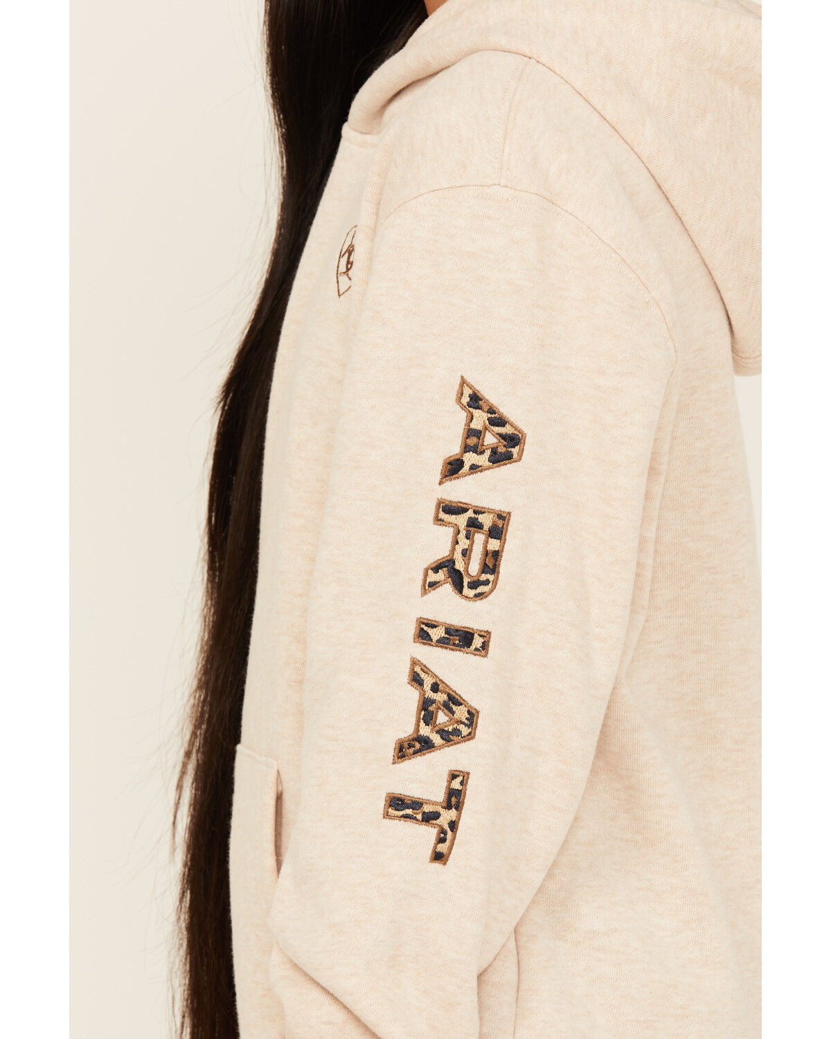 Image #3 - Ariat Girls' Boot Barn Exclusive Leopard Logo Hoodie, Oatmeal, hi-res