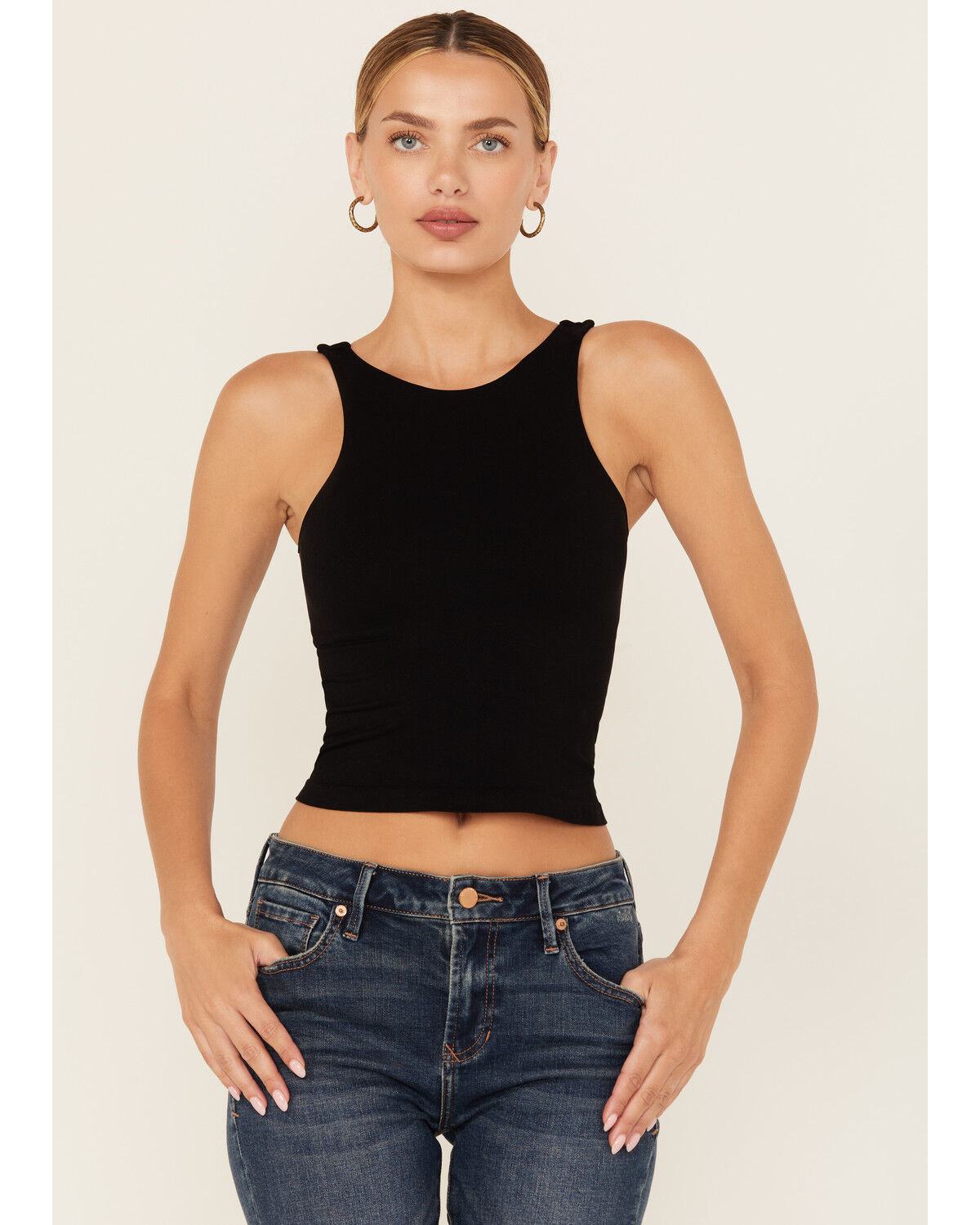 Image #1 - Free People Women's Clean Lines Cami, Black, hi-res
