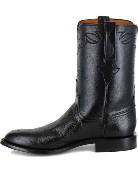 Lucchese Men's Handmade Ward Smooth Ostrich Roper Boots - Round Toe, Black, hi-res