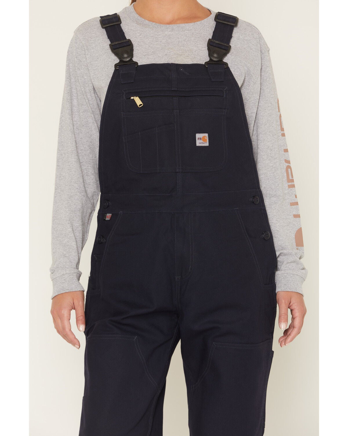 Image #3 - Carhartt Women's FR Rugged Flex&reg; Loose Fit Duck Bib Overalls, Navy, hi-res