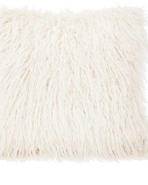 HiEnd Accents White Mongolian Faux Fur Cushion Cover, White, hi-res
