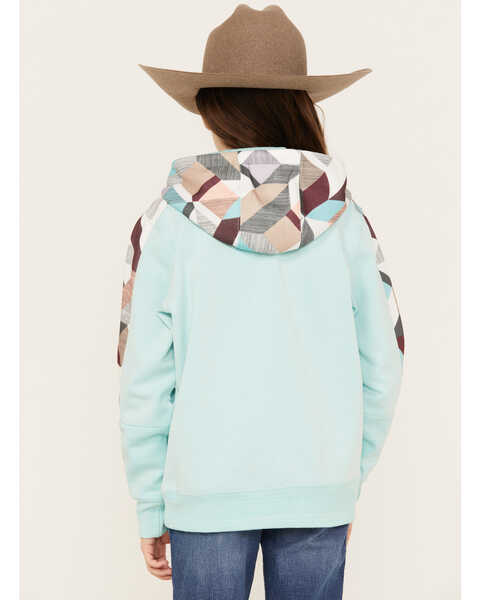 Image #4 - Hooey Girls' Geo Print Sleeve Hooded Sweatshirt, Teal, hi-res