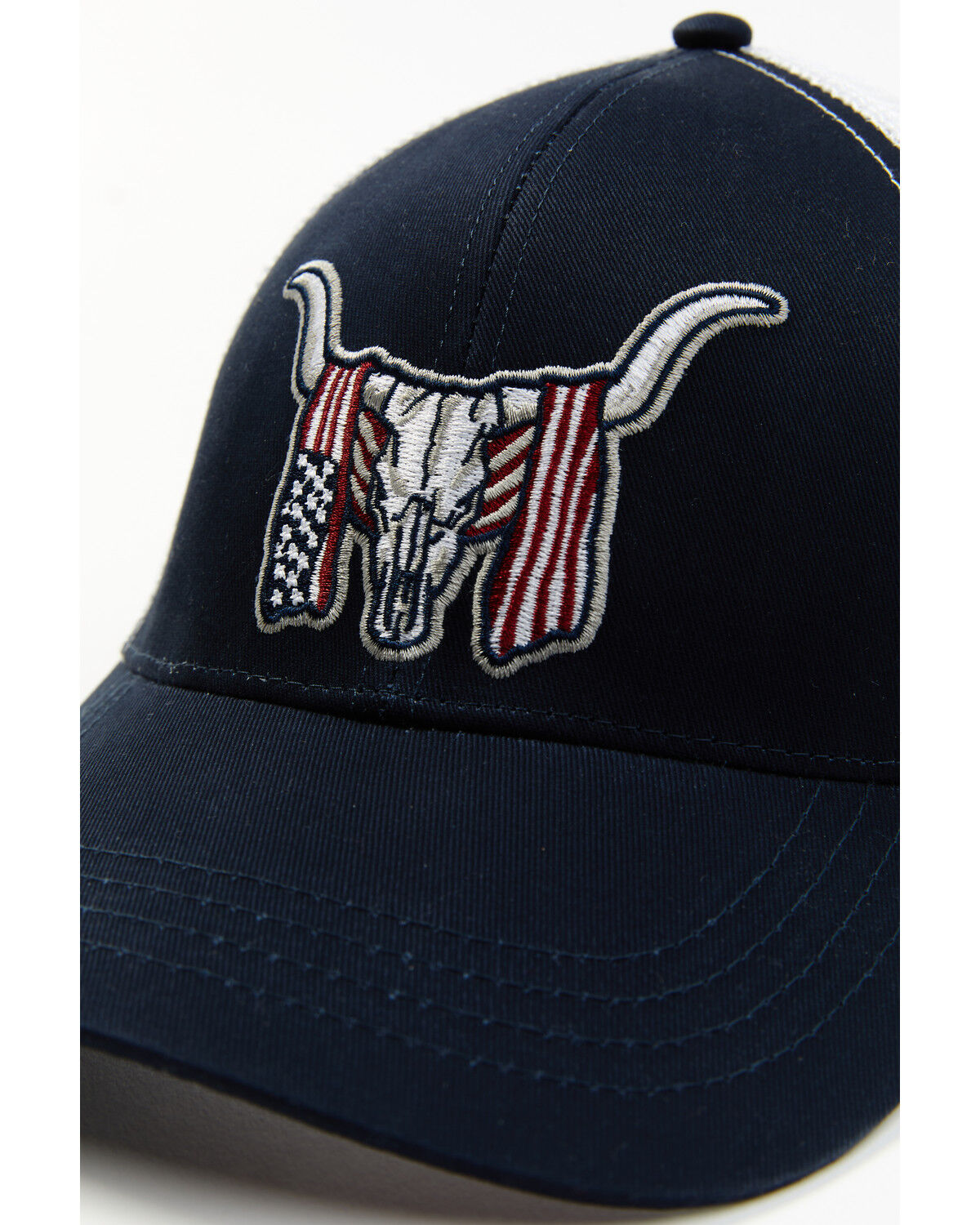 Image #2 - Cody James Men's Long Horn Skull Flag Embroidered Ball Cap, Navy, hi-res