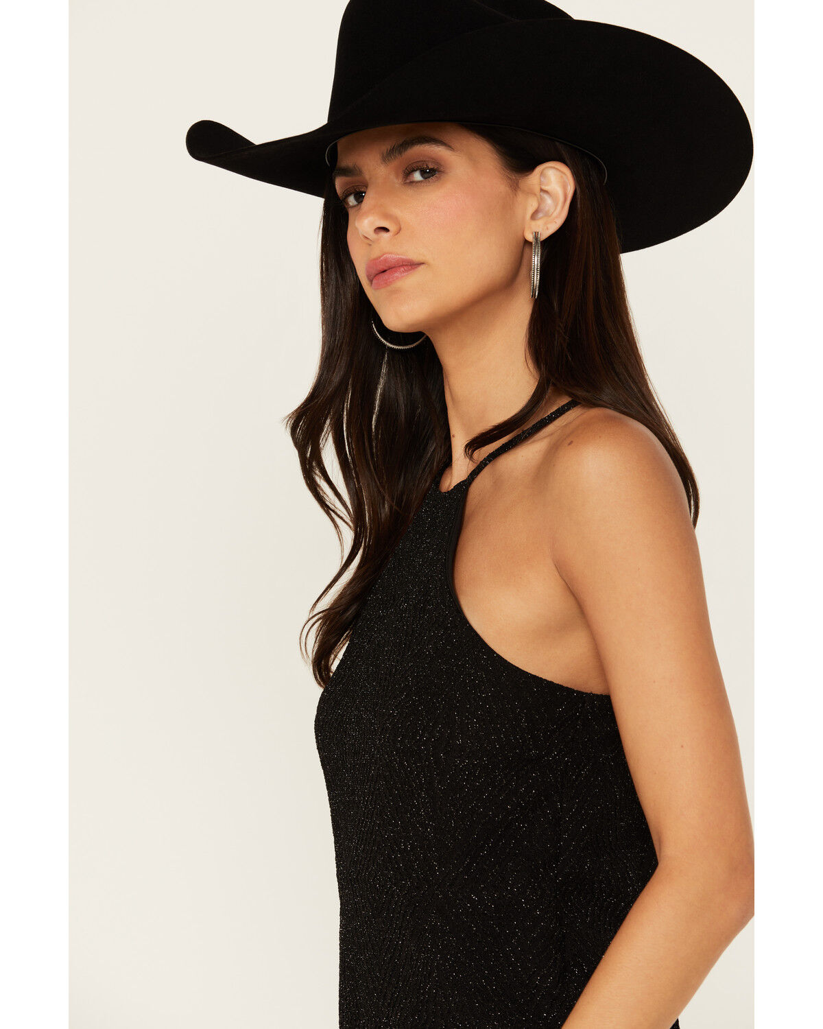 Image #2 - Rock & Roll Denim Women's Shimmer High Neck Tank, Black, hi-res