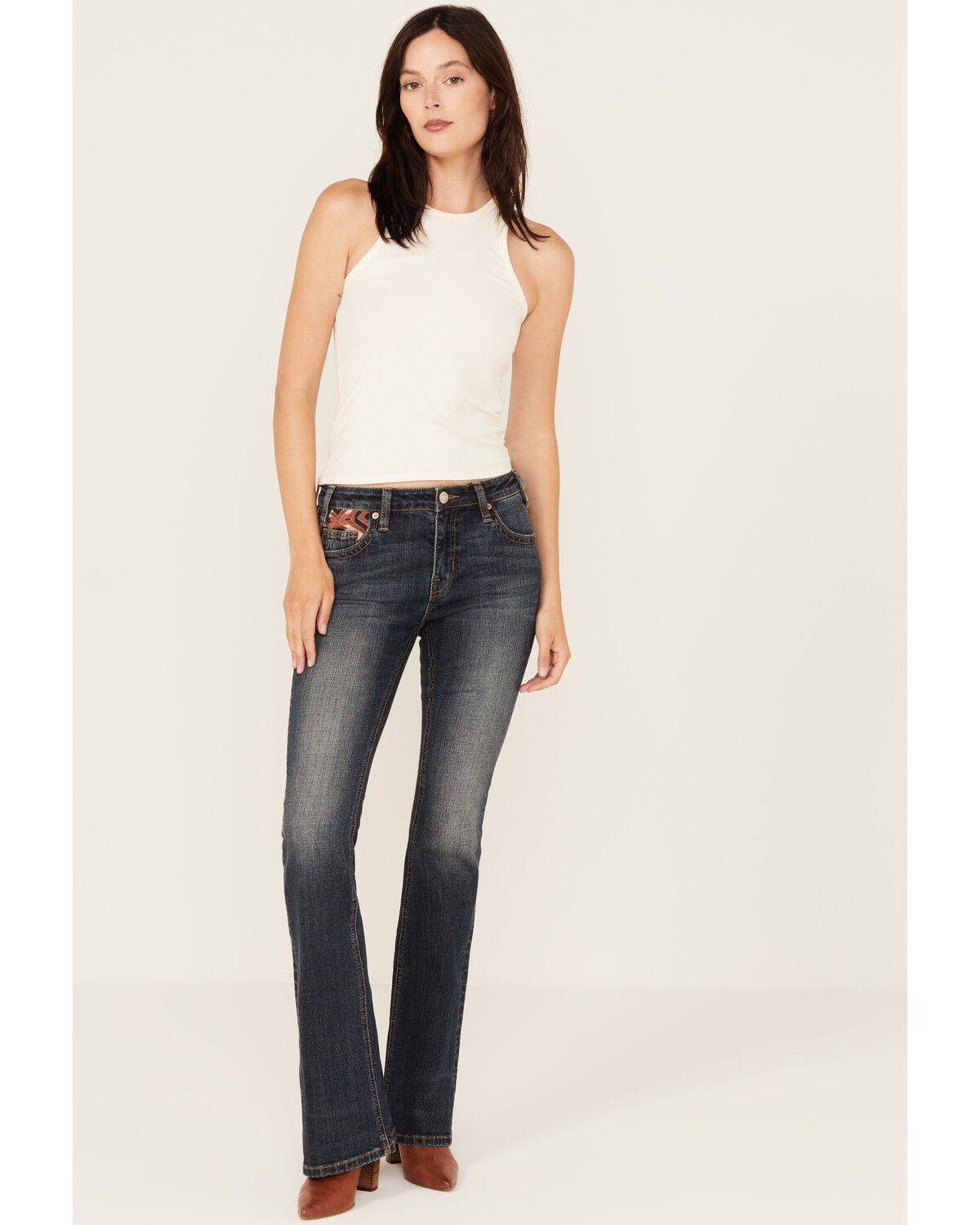 Hooey by Rock & Roll Denim Women's Dark Wash High Rise Stretch Baby Flare Jeans, Dark Wash, hi-res