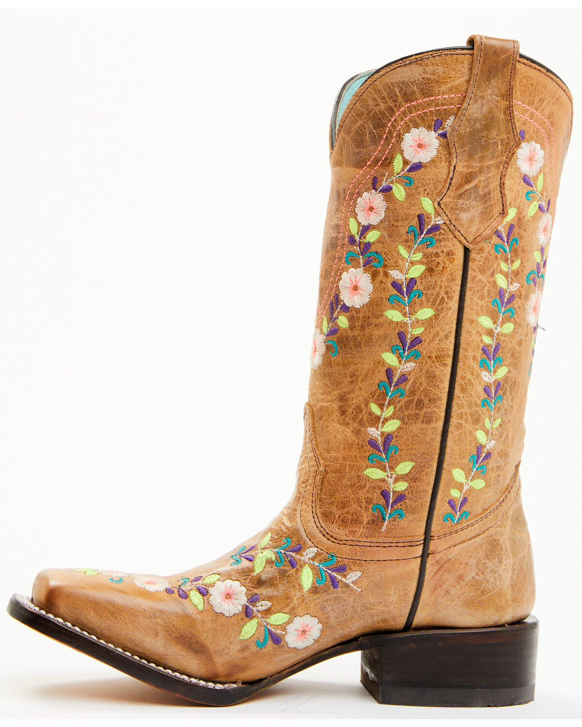 Image #4 - Corral Girls' Floral Embroidered Blacklight Western Boots - Square Toe, Honey, hi-res