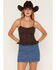 Image #1 - Cleo + Wolf Women's Sleeveless Button-Front Ruffle Hem Cami, Brown, hi-res