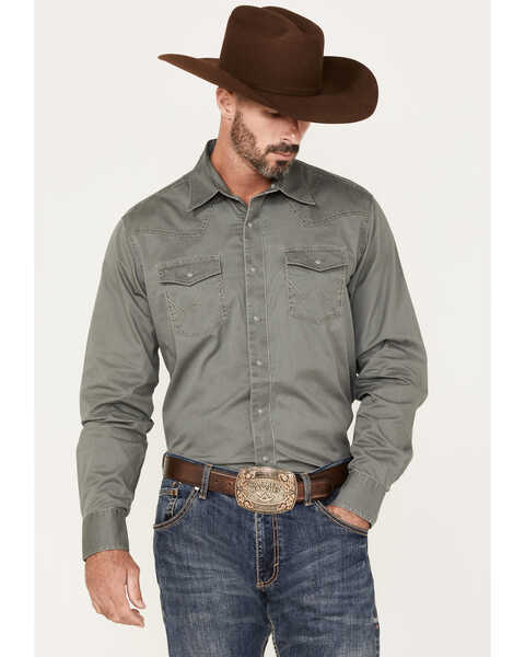 Wrangler Retro Men's Solid Print Long Sleeve Western Shirt - Big & Tall, Grey, hi-res