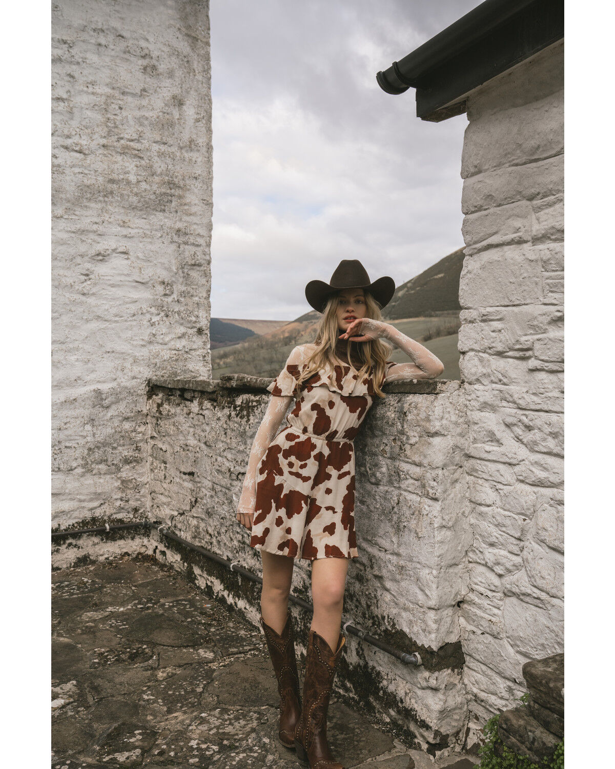Image #1 - Idyllwind Women's Made For This Off-Shoulder Cow Print Mini Dress, Tan, hi-res